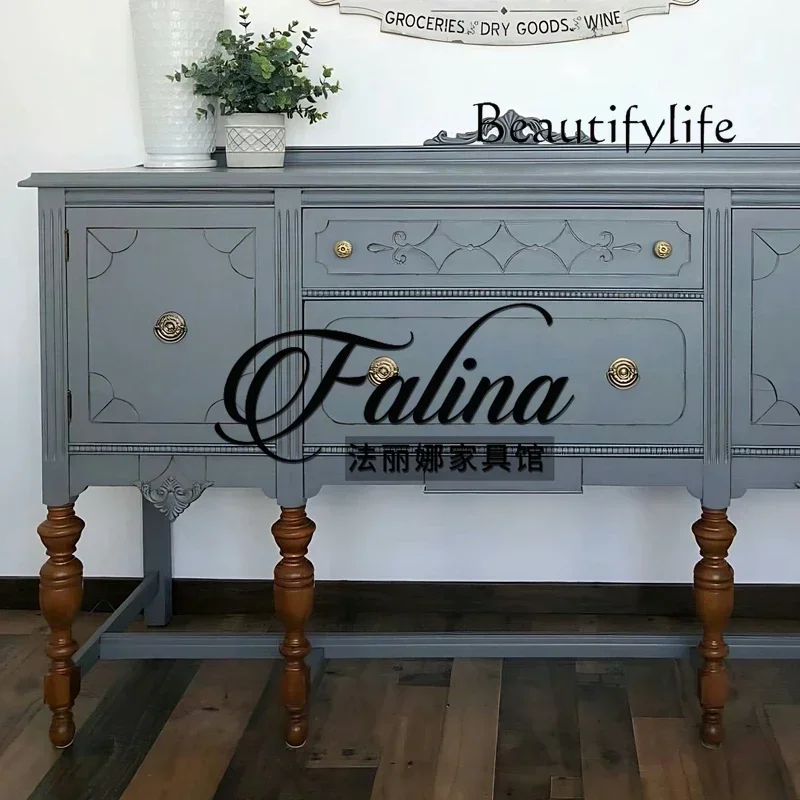 

aQ WW French Style Porch Cabinet Entry Foyer Wall Decorative Cabinet Living Room Solid Wood Carving Flower Dining Side Cabinet