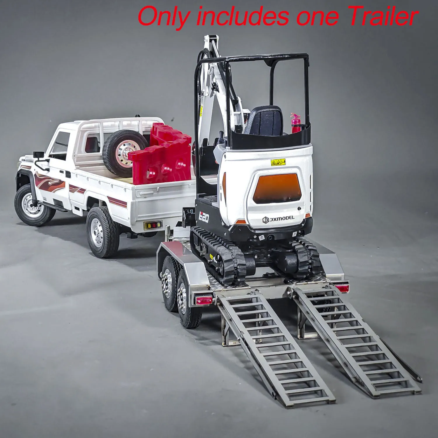 

JX Model 1/14 ET2 2Axles Trailer for E20 Remote Control Excavator Support Legs Stainless Steel Tailboard Almost Assembled Model