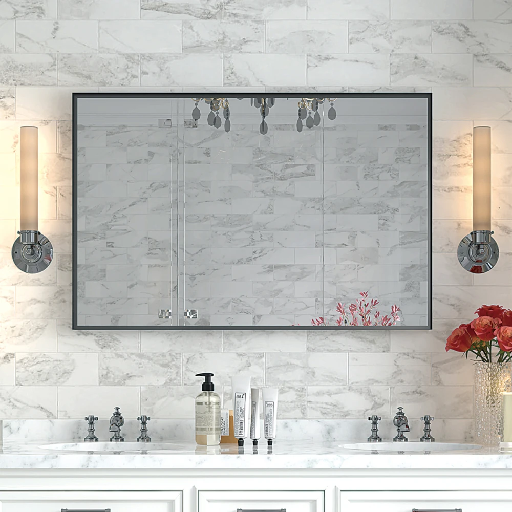 

36x30In Black Bathroom Vanity Mirror Modern Metal Framed Rectangular Mirror Wall Mount Farmhouse Decorative Mirror for Bathroom