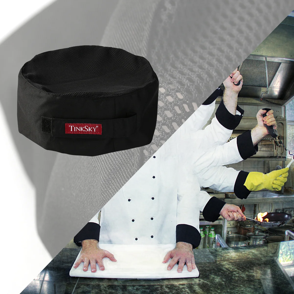 TINKSKY Breathable Mesh Skull Professional Catering Chefs Hat with Adjustable Strap - One Size (Black)