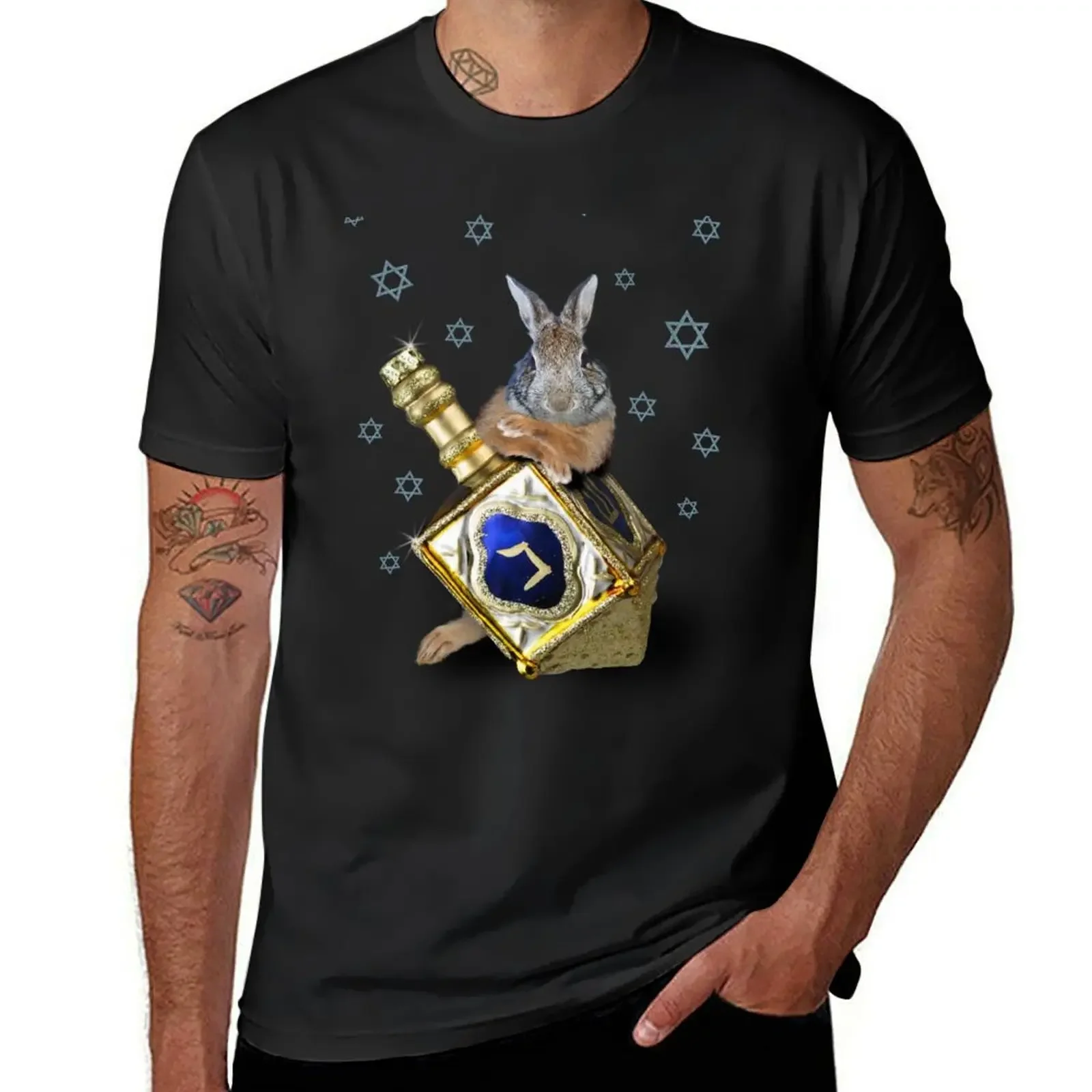 

Hanukkah Bunny Rabbit T-Shirt funny gifts graphic t shirts anime clothes T-shirts oversize big and tall t shirts for men