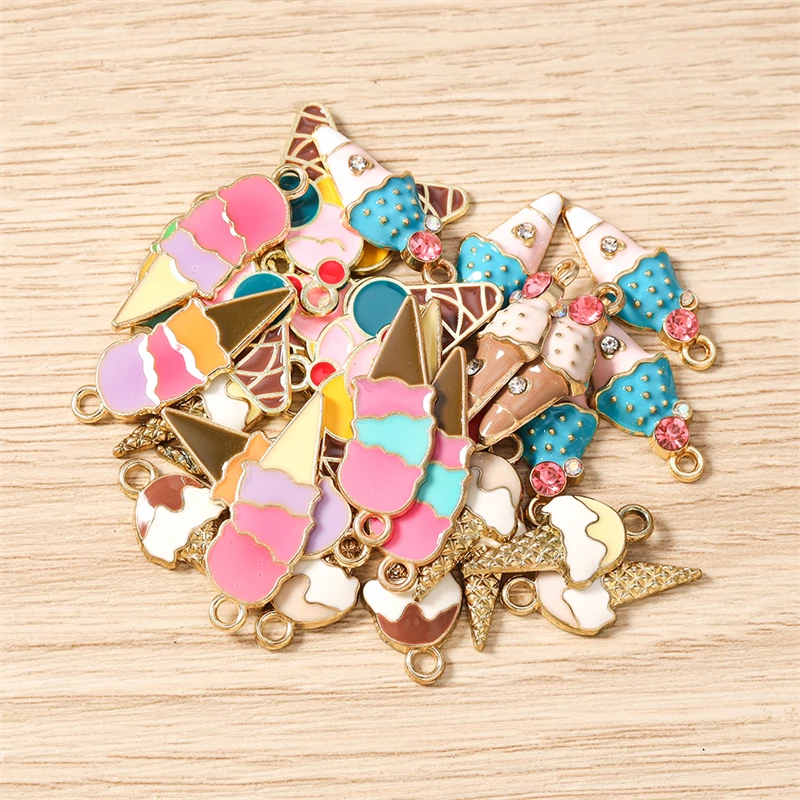 10 Stück Gemischte Niedliche Emaille Sommer-Eiscreme-Anhänger für Schmuckherstellung, Ohrringe, Halsketten, Armbänder, DIY-Bastelzubehör – Detail 14