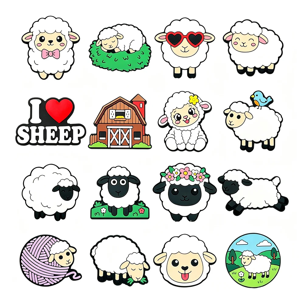16-100Pcs Cute Animals Shoe Charms I Love Sheep Slides Clogs Sandals Decoration Shoe Accessories Buckle for Friends Gift