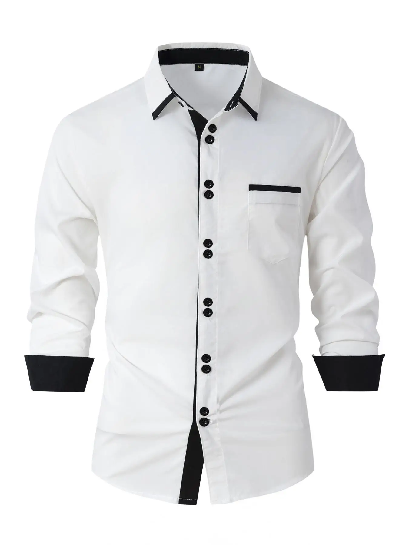 

Casual Long Sve Men's irt 2024 Faion Color Blo Busin Sle Slim Fit Spring Autumn Cotton Mixture Flat Collar irt