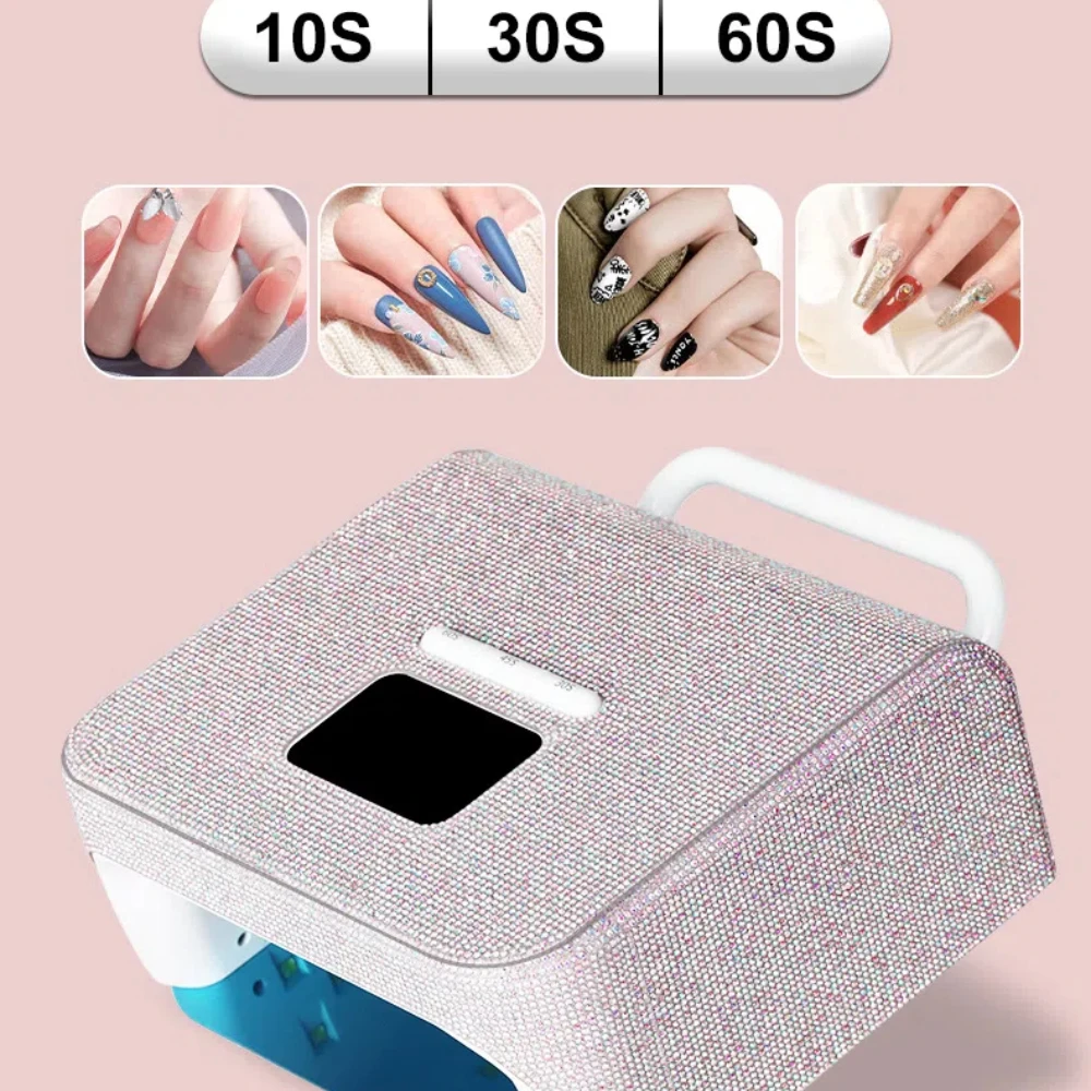 220W UV LED Nail Lamp Rechargeable Fast Drying Rhinestone Nail Dryer Manicure Lamp Wireless for Curing All Gel Nail Polish