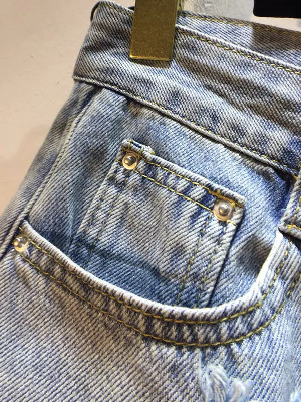 2026 New Summer All-match Hole Tassel High Waist Women Denim Shorts Spice Girls Hot Diamond Letters Women A-line Wide Leg Shorts