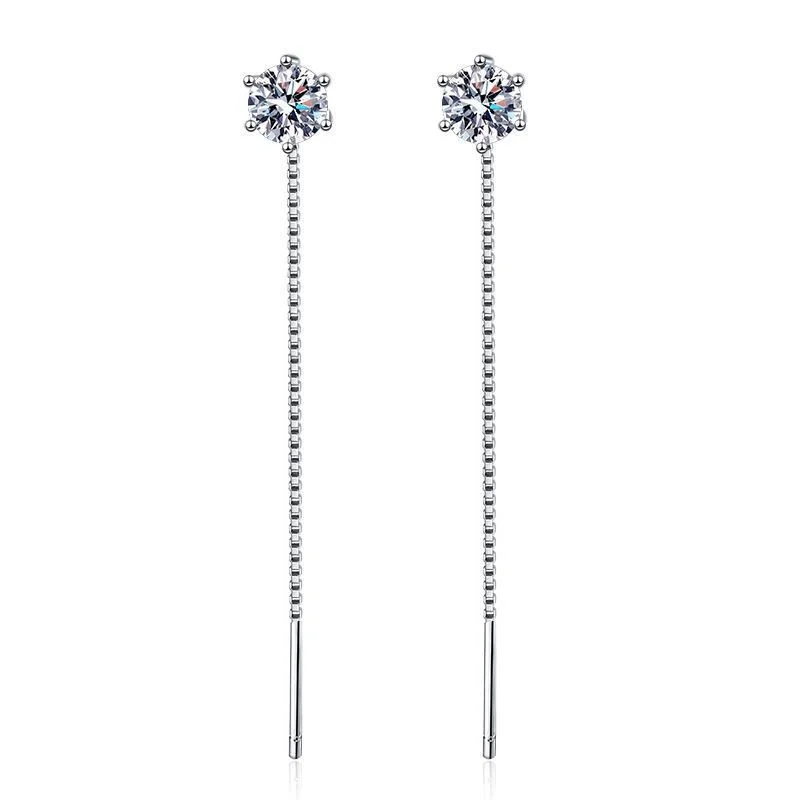 

S925 Sterling Silver Threader Earrings 6-Prong CZ Drop Minimalist Dangle Jewelry For Women MURMUR