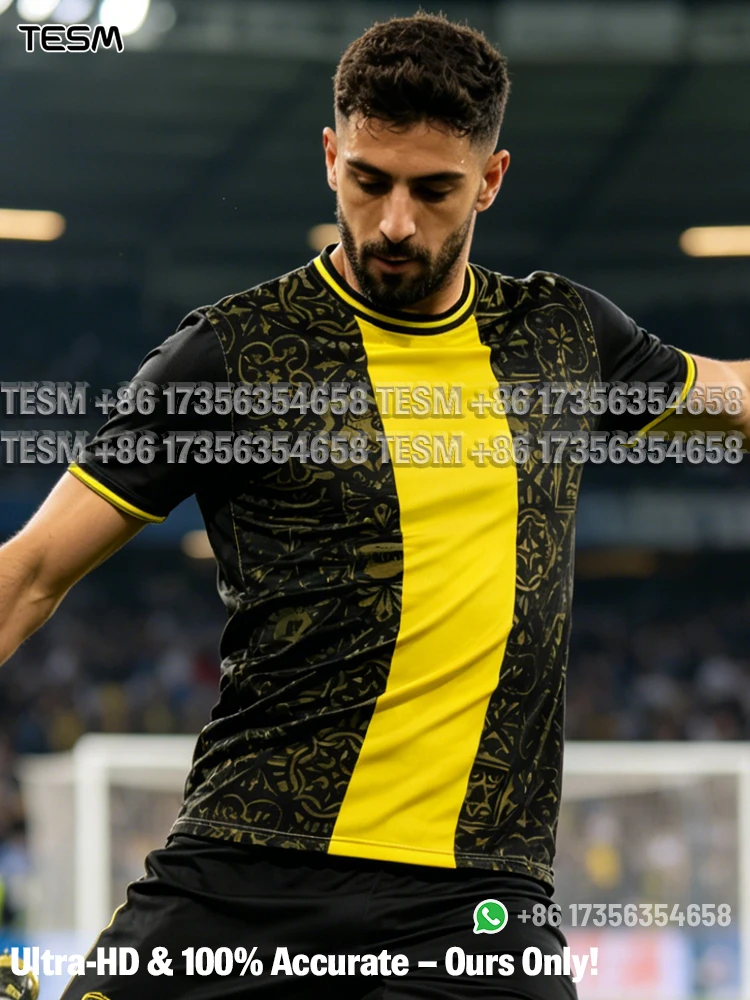 Camiseta de Fútbol Estilo Beitar para Hombre, Negra y Amarilla, Ropa Deportiva con Estampado HD, Camiseta de Fútbol Inspirada en Israel con Diseño de Menorah, Uniforme de Entrenamiento