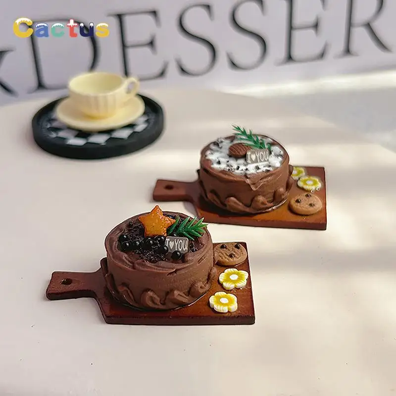 Juguete de escena de simulación para decoración de casa de muñecas, postre, café, pastel de cumpleaños en miniatura, modelo de comida, accesorios para el hogar, 1/12