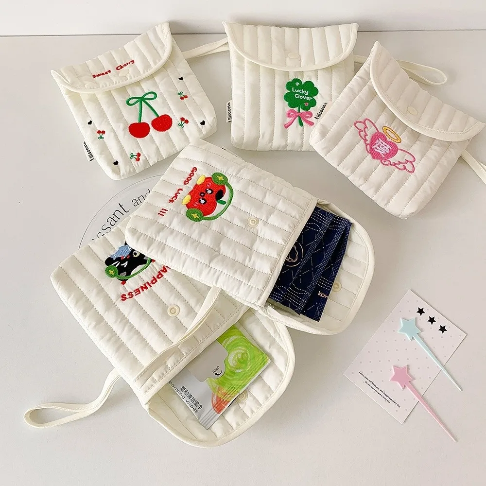Large Capacity Embroidery Cherry Cosmetic Bag Square Wristband Sanitary Napkin Storage Bag Menstruation Towel Storage