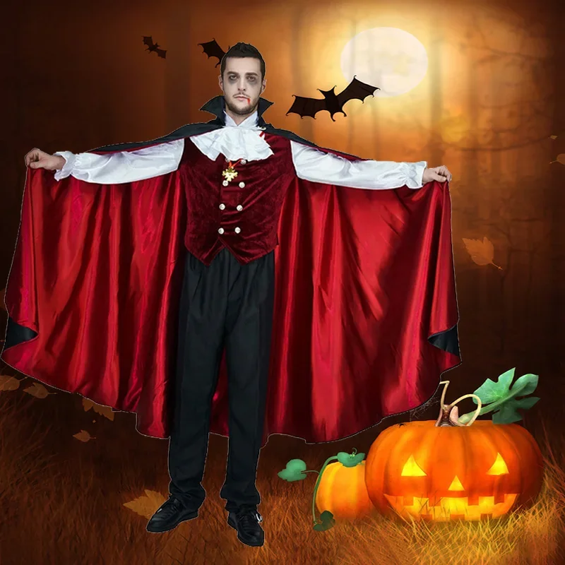 

Men Luxury Gothic Vampire Costume Cosplay Adult zombie Cloak Devil Cape Halloween Carnival Party Role Play Scary Vampire Costume