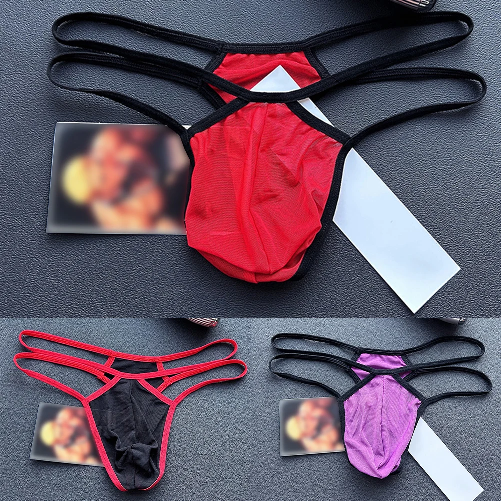 Perspective Mesh Bulge Pouch G-String Men Elastic Belt Thong Sexy Underwear Comfortable T-Back Panties Briefs