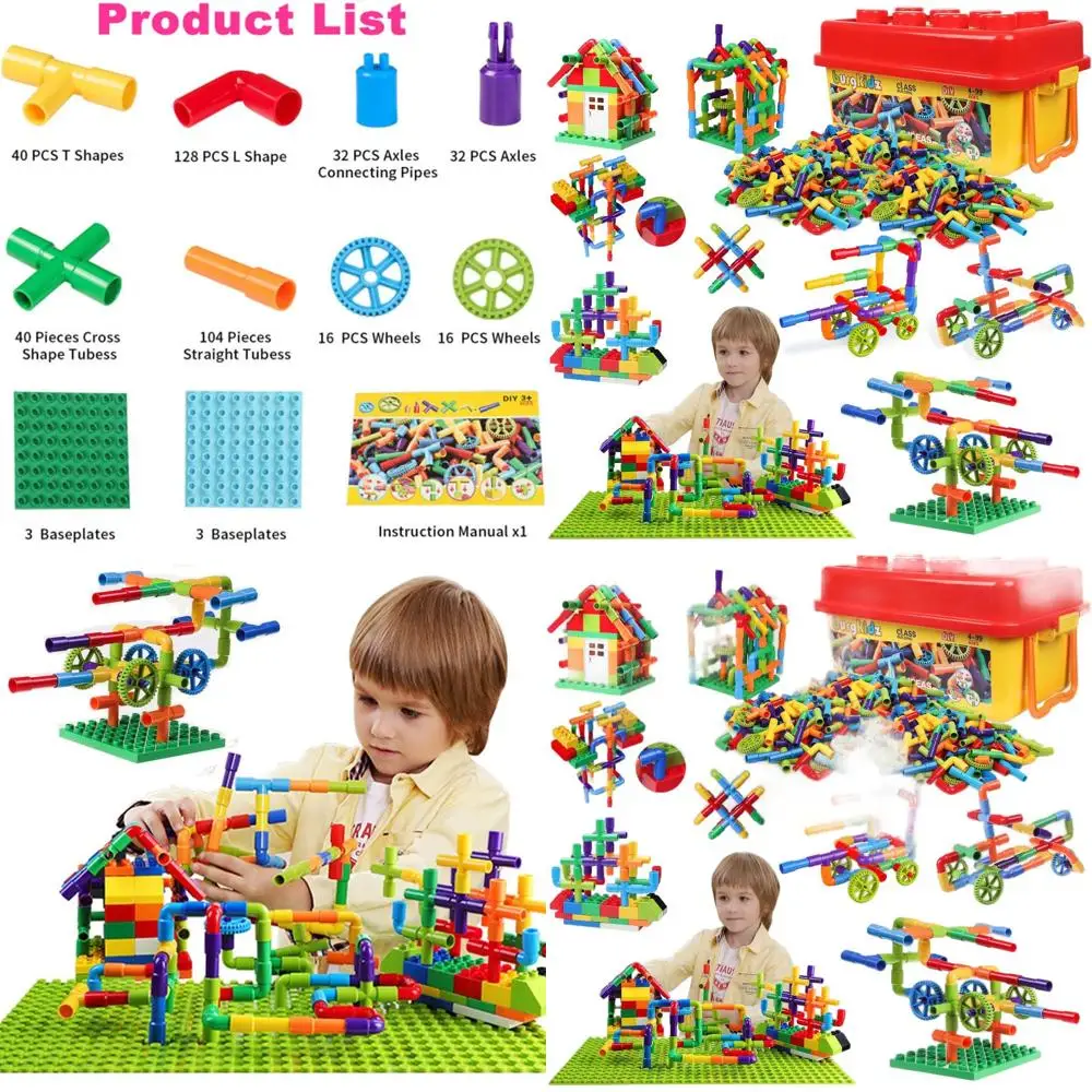 Set di apprendimento STEM: serrature a tubo ad incastro da 426 pezzi con ruote per bambini dai 3 anni in su