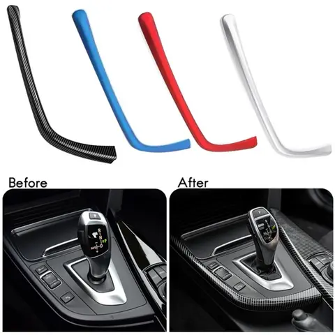 LHD ABS 카본 레드 블루 슬리버 BMW 3 4 시리즈 F30 F31 F32 F36 3GT 320i 자동차 중앙 제어 기어 시프트 L 모양 스트립 트림