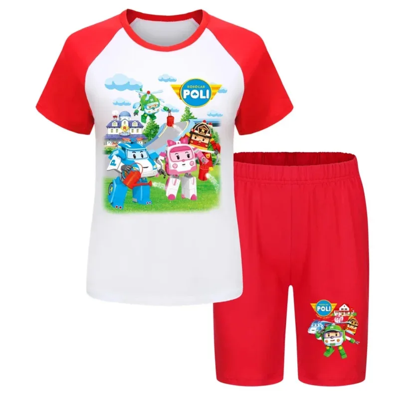 

qq 123Robocar Poli детские пижамы комплекты домашней одежды футболка брюки 2 шт. RobocarPoli мультфильм аниме с низкой талией для мальчиков и девочек Clo