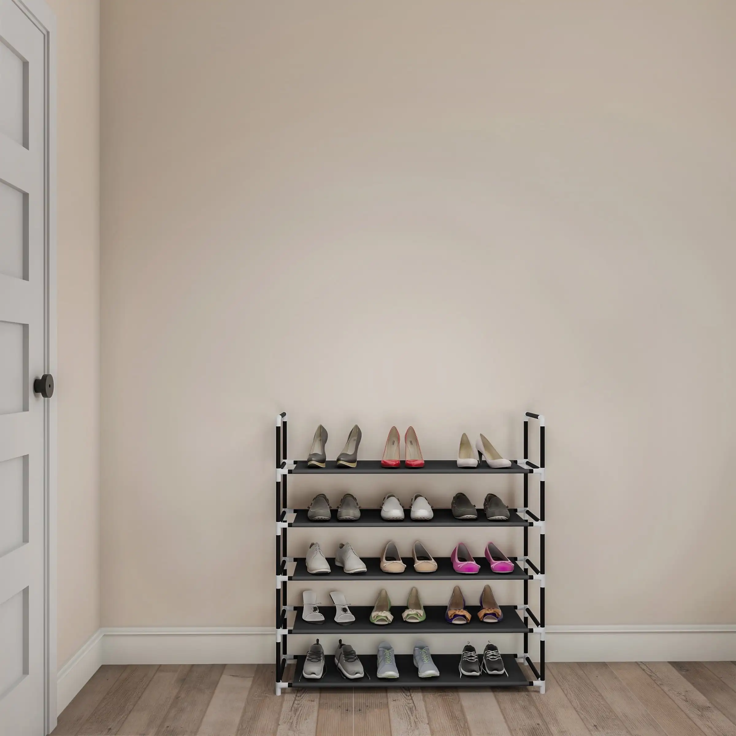 

Lavish Home 5-Tier Shoe Rack Storage Organizer Holds 20 Pairs Sneakers, Heels, Boots (Black)