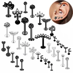 5PCS Flower Tragus Piercing Set Flat Back Cz Cartilage Stud Earring Helix Jewelry Conch Rook Stud Lot Labret Lip Piercing Bulk