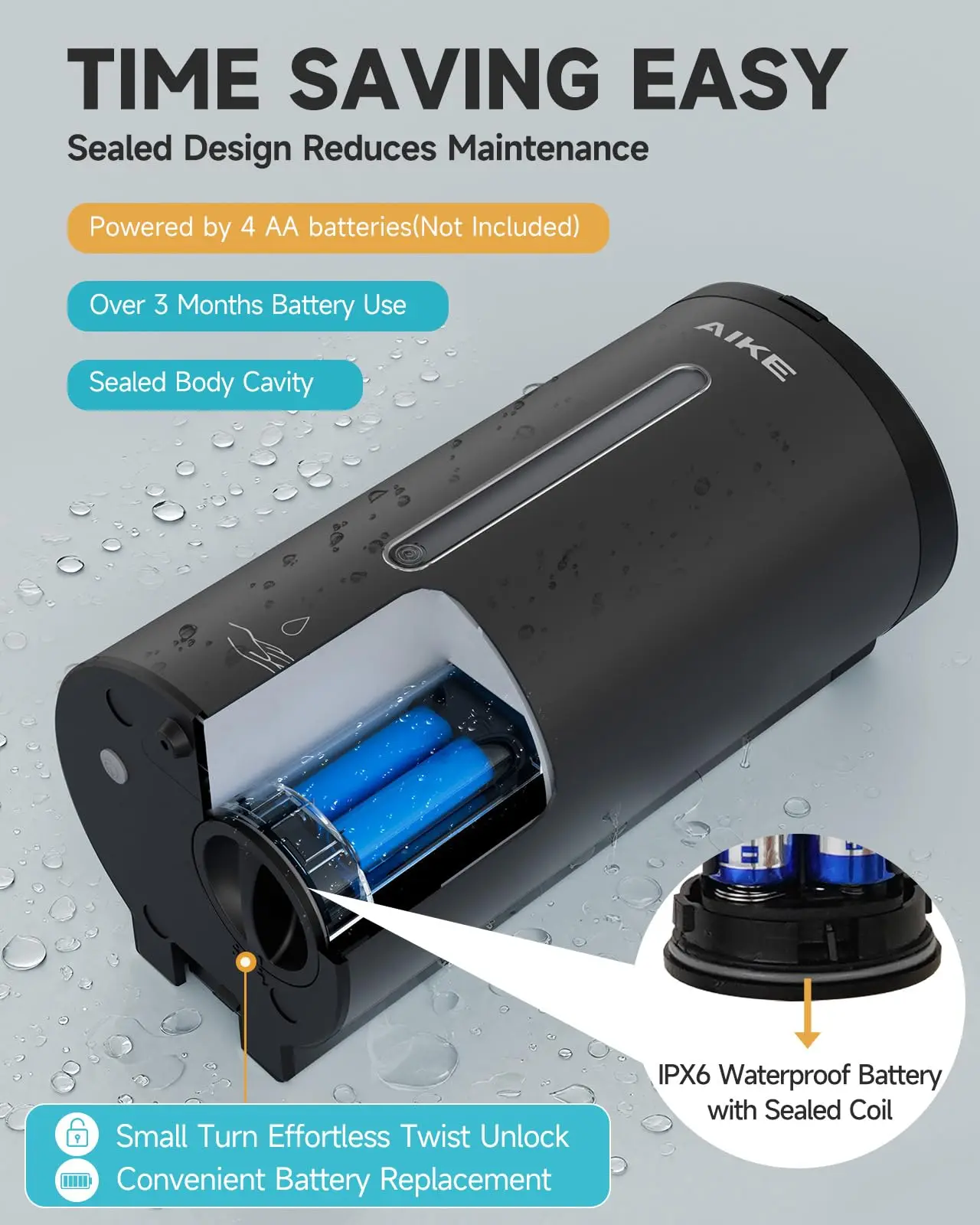 イケ自動壁掛け液体石鹸ディスペンサー、ステンレス鋼センサー、手指消毒剤、バスルーム、800ml