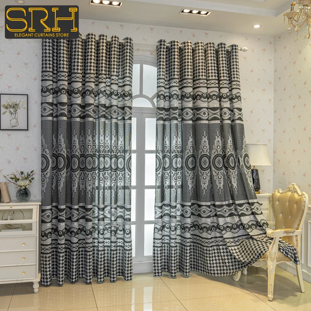 

Middle Eastern Curtain for Living Room Bedroom Jacquard European American Gray Jacquard Fabric Decor Custom Blackout White Tulle