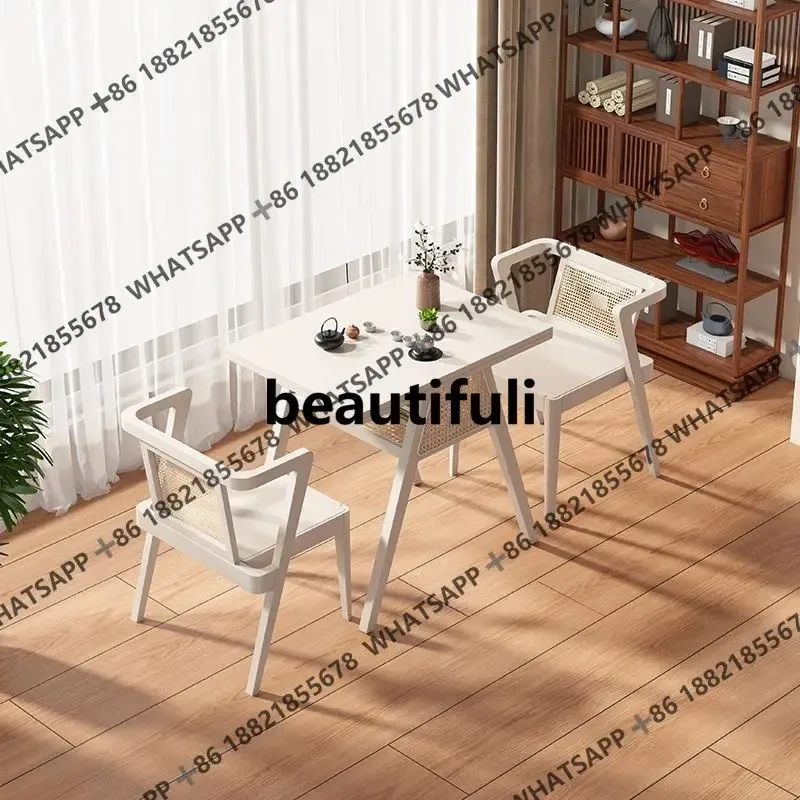 RR small table and chair three-piece solid wood one table and two chairs casual tea table and chair combination small apartment