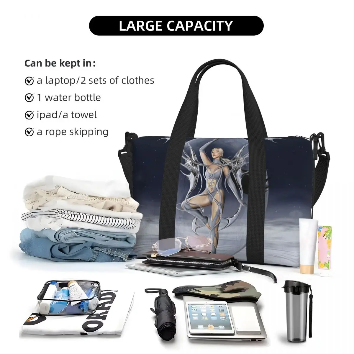 Bolsa de viagem espanhol Lola Indigo Beach, sacola de grande capacidade para academia, ioga, mulheres, compras, bolsa de ombro