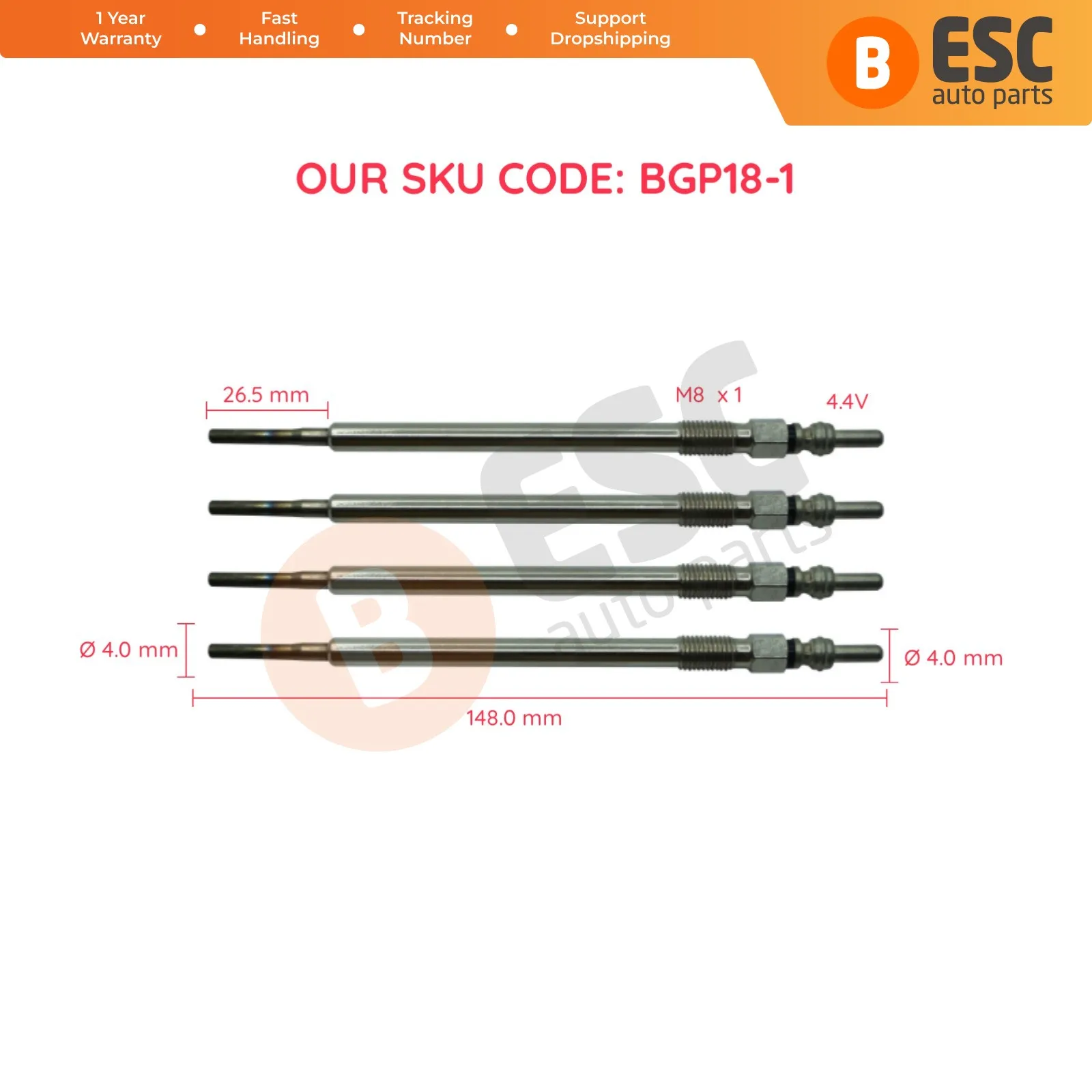 

ESC Auto Parts EGP18-1 4 Pcs Heater Glow Plugs GX2148, 0100266011, A0011597101 for Mercedes Fast Shipment Ship From Turkey