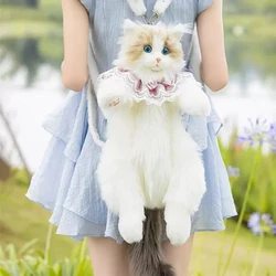 Pure Handmade Simulation Plush Cat Backpack Trendy And Cute Doll Cat Shoulder Bag For Women Exquisite Birthday Gifts For Girl