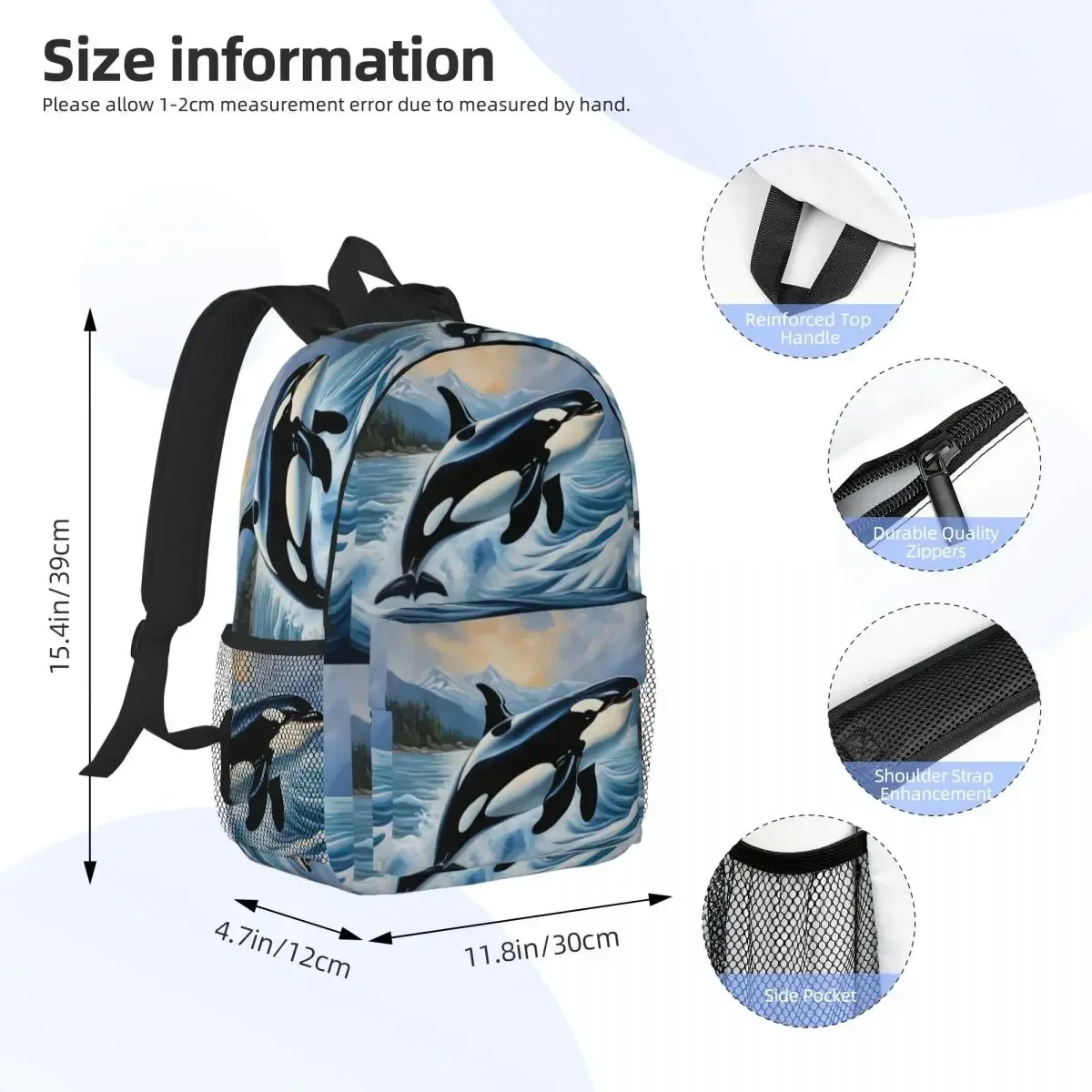Orca Whale حقيبة الظهر رائجة البيع Daypack سعة كبيرة بنين بنات BookBag حقائب كتف للرجال النساء الأطفال حقيبة مدرسية