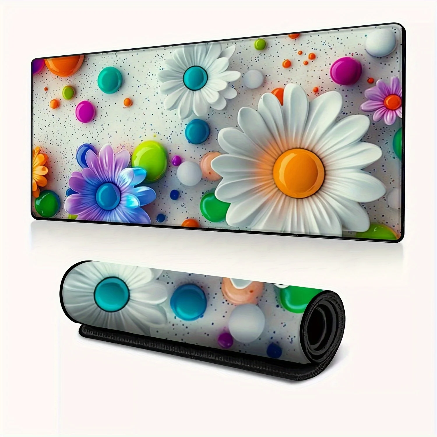 3D Daisy Flower Extended Mouse Pad Non-Slip Rubber Desk Mat for Computer Laptop Gaming Office