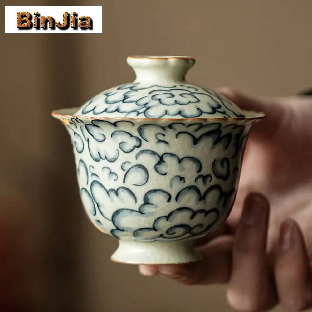 

130 мл ретро Ru Kiln фарфоровый гавань древние благоприятные облака не горячий чайный чайник крышка чаша китайская коллекция чайных сервизов