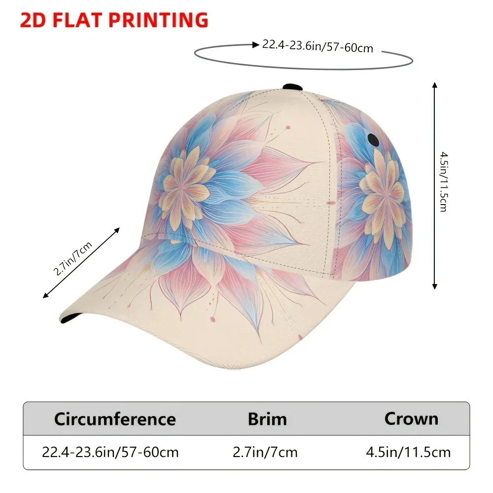 Custom 1pc Of A 2D Flat-Printed Pastel Floral Mandala Design Baseball Cap - A Distinctive Street Style Accessory, Featuring An A