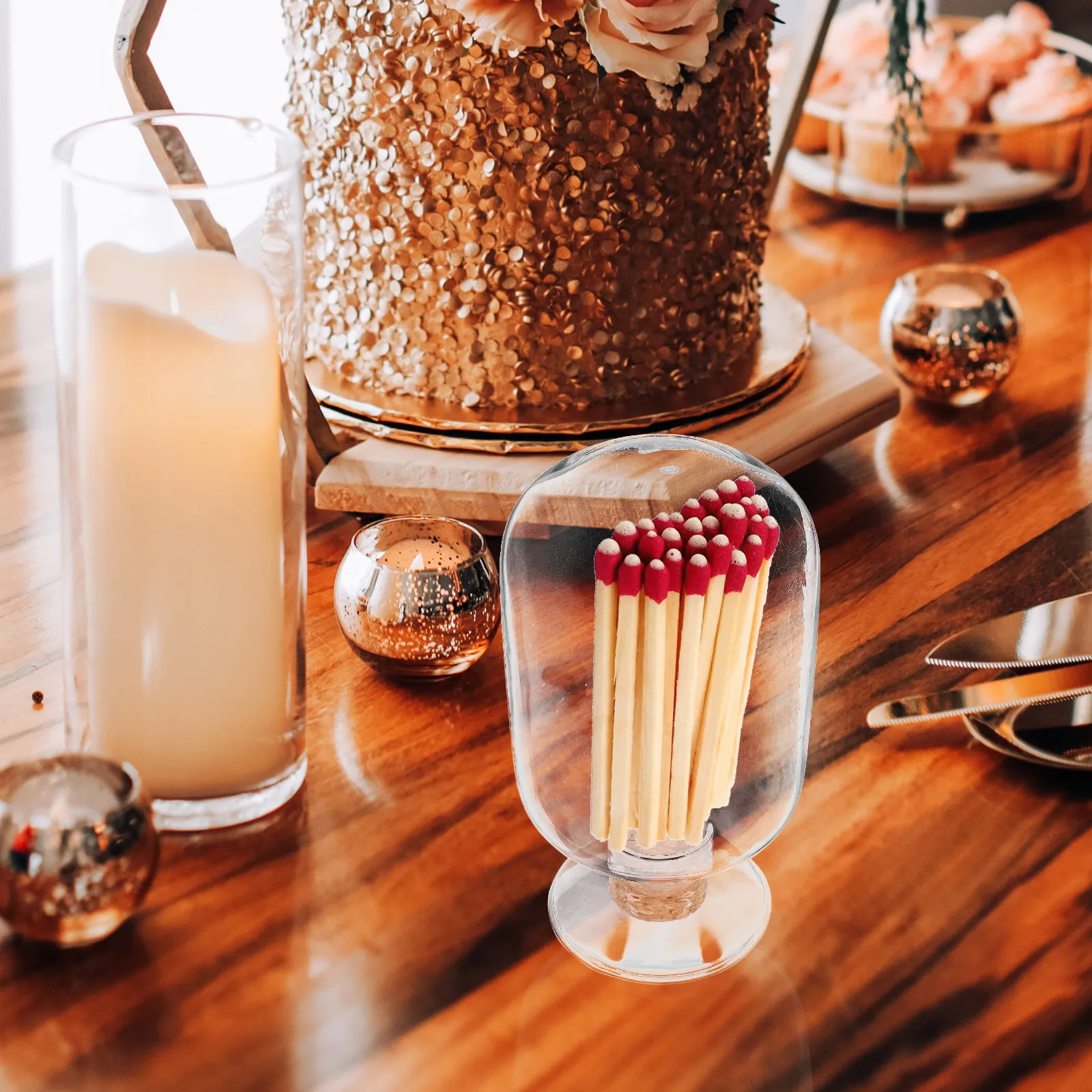 Transparent Glass Match Holder Jar with Wooden Stopper – Small Home Storage & Decor Container