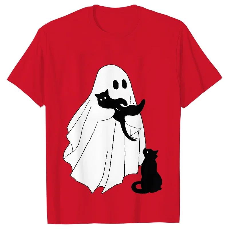 Ghost Holding Black Cat Halloween Print Tee Shirt Casual donna Ghost Cat T Shirt nuovo Design Streetwear donna Tshirt