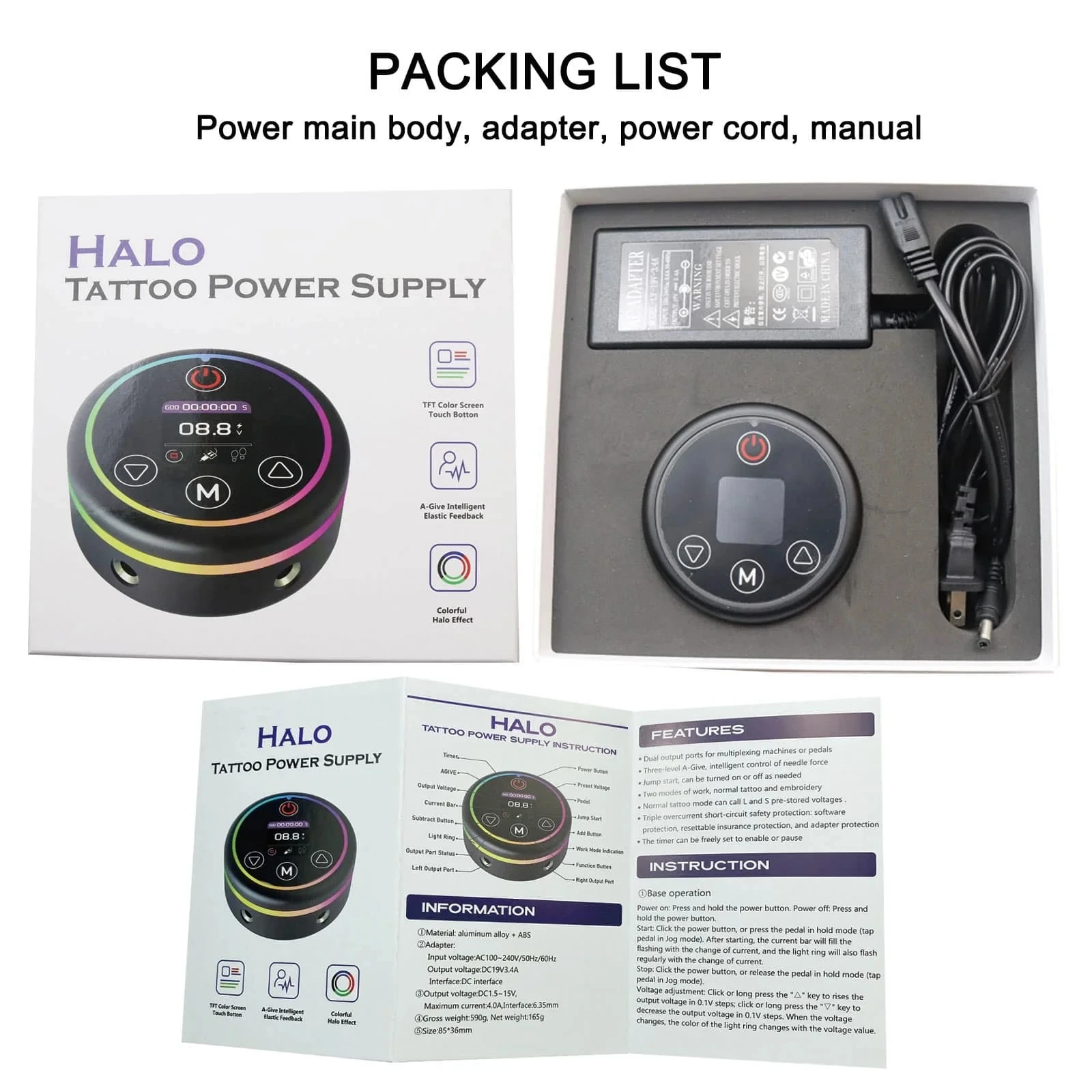 HALO Tattoo Power Supply LED Digital Power Source For Coil&Rotary Tattoo Machine Gun With Adapter Professional Permanent Makeup