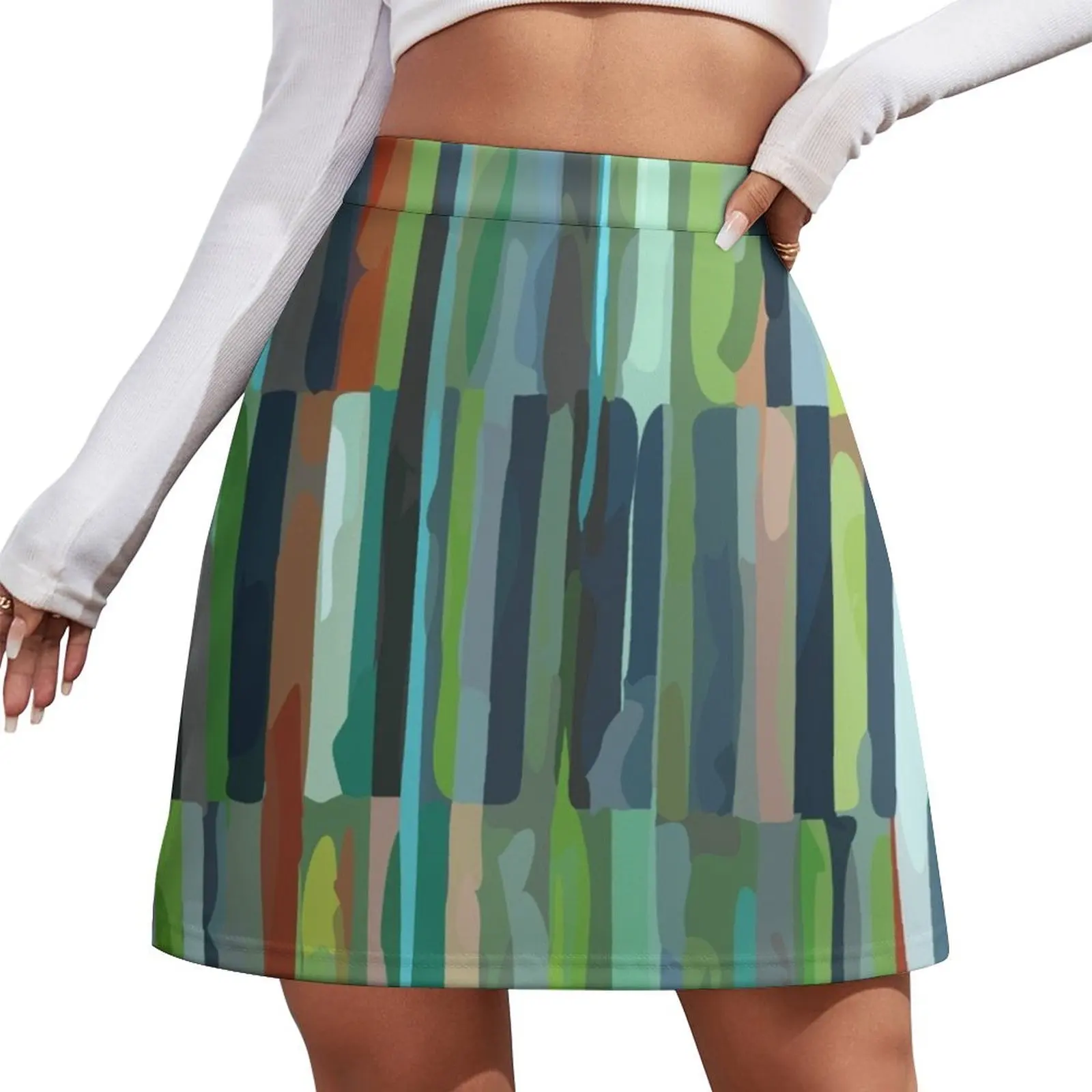 Green Etchnic Scandinavian Vertical Line Mini Skirt skirt for women Summer women's clothing Summer dress
