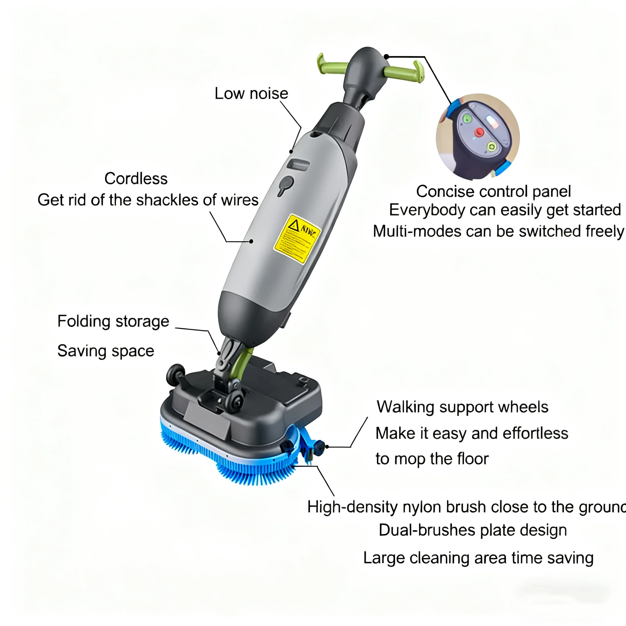 

Electric Commercial Brushless Compact Tile Marble Mop Automatic Hand Held Floor Scrubber Cleaning Machine for Household Hotel