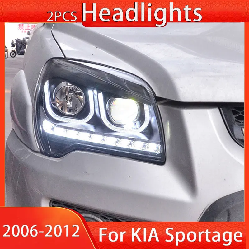 

Стайлинг автомобиля для KIA Sportage, светодиодные фары 2006-2013, фары Sportage DRL, указатель поворота, дальний свет, линза проектора «ангельский глаз»