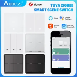 Aubess ZigBee 3.0 Smart Scene Switch Tuya Wireless Free Sticker Wall Scene Switch Push Button Battery Powered Transmitter Alexa