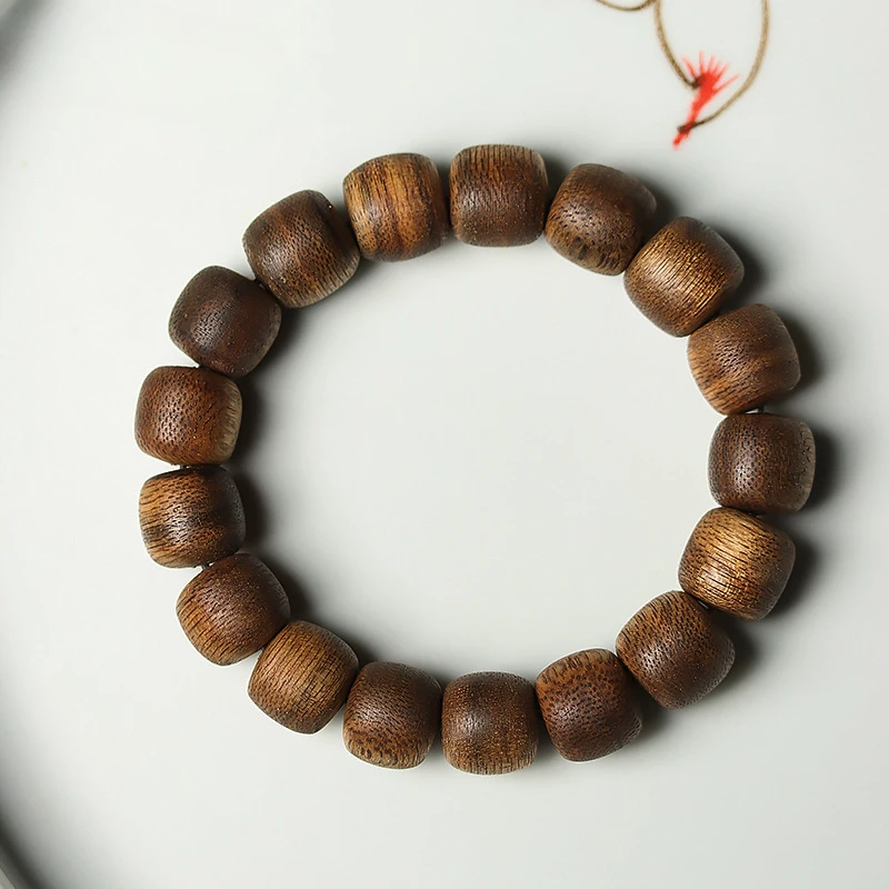 

Vietnam Nha Zhuang Agarwood with Shape Barrel Bead Bracelet Old Materials Submerged Qi Qi Nan Wooden Buddha Beads Crafts