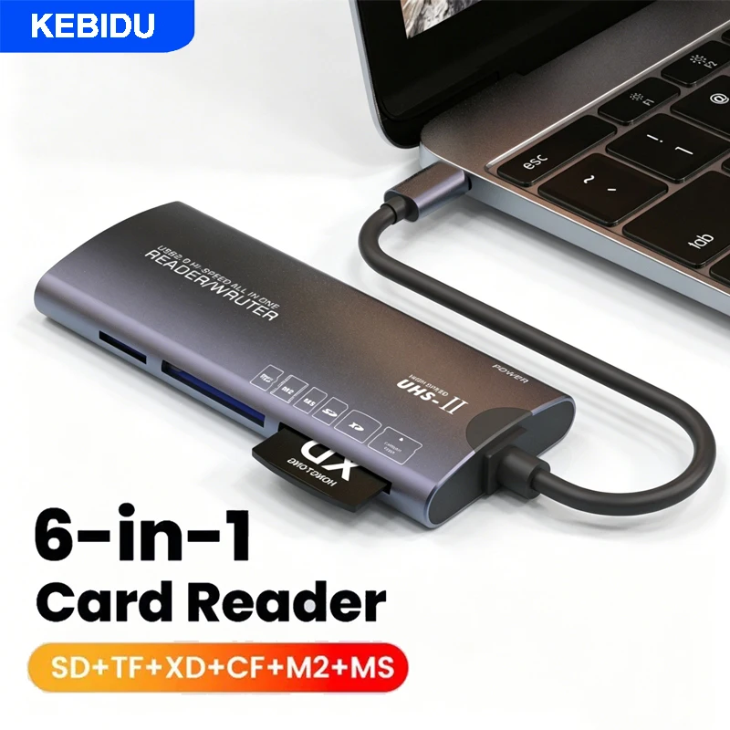 

Многофункциональный USB2.0-ридер KEBIDU 6 в 1, адаптер для карт памяти SD/TF/XD/CF/M2, подходит для компьютера, высокоскоростная передача данных