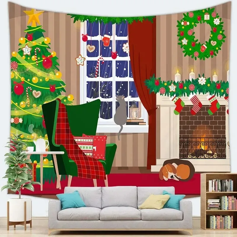 Christmas Theme Snow Scene Tapestry Living Room Sofa Home Decor Tapestry