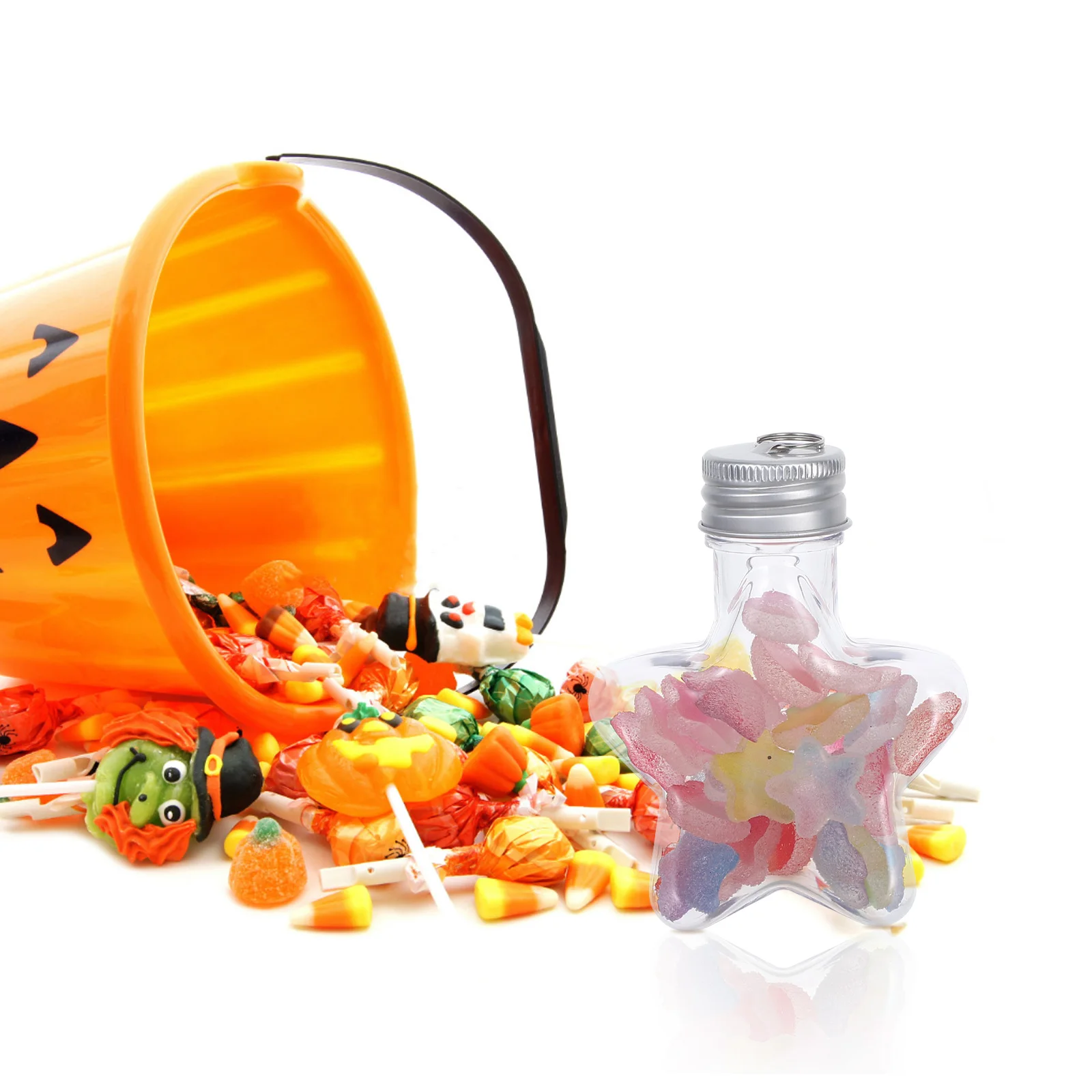 

20pcs Star Shaped Clear Plastic Fillable Ornament Balls 50Ml For Christmas Diy Craft Candy Wishing Bottles Hanging Display Jar