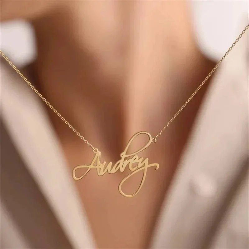 Custom Name Stainless Steel Necklace Women Gold Chain Personalised Cursive Letter Pendant Collares Jewelry Valentine\'s Day Gifts