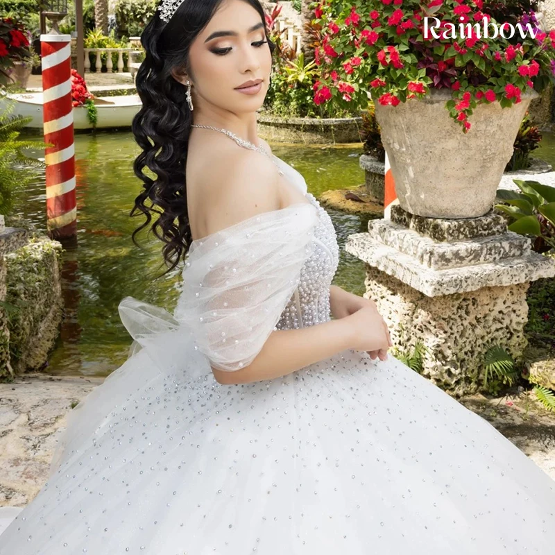 Vestido De quincea con hombros descubiertos, Organza con volantes y encaje bordado, Vestido De fiesta De graduación sin mangas, Vestido De Noche personalizado