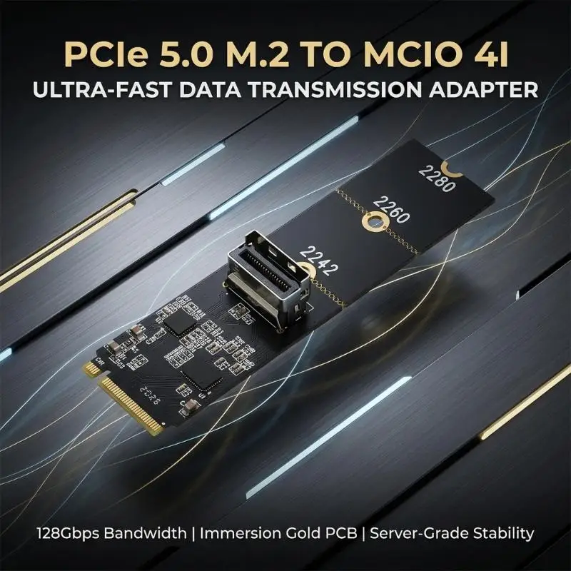 31BA Cable Managed Storage Card , M.2 to 4I Connection Card , M-Key 2242 2260 2280 Layout with PCIe 5.0 Signaling and Internal
