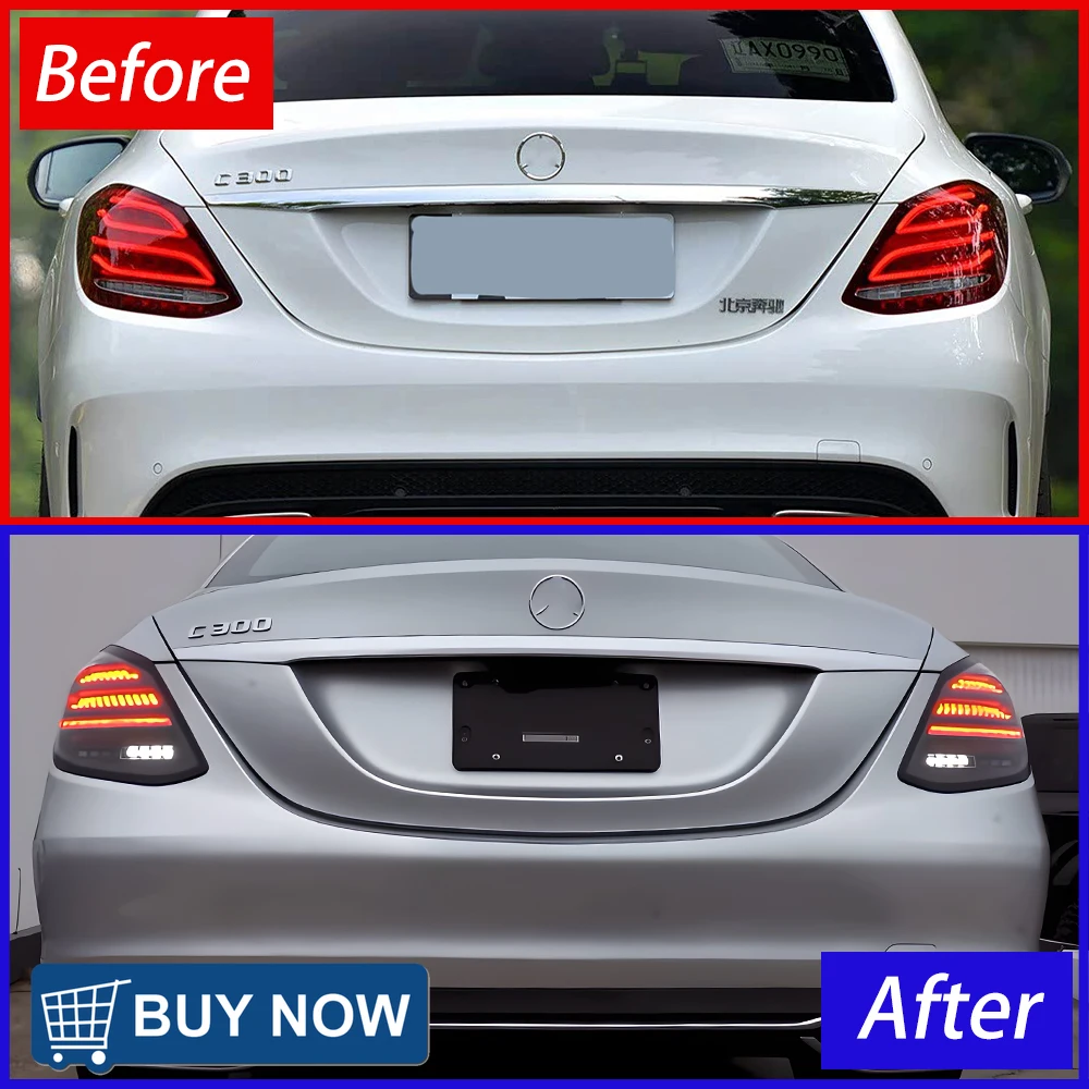 لبنز C-Class W205 2015-2021 مجموعة المصابيح الخلفية التلقائية ترقية LED جميع التصميم الجديد جميع أدوات التوصيل والتشغيل الجديدة