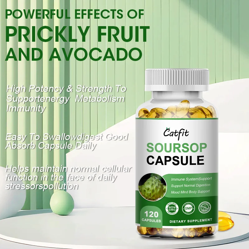 Catfit Soursop Graviola Leaves Capsules for Cell Support,Regeneration,Stress Relief,Immune Digestion Cellular Beauty Health