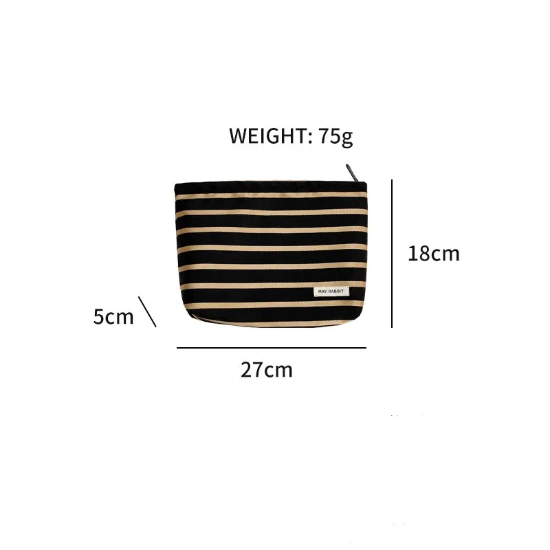 Women Satin Striped Makeup Bag Large Capacity Cosmetic Storage Bag Travel Portable Toiletries Organizer Leisure Ladies Clutch