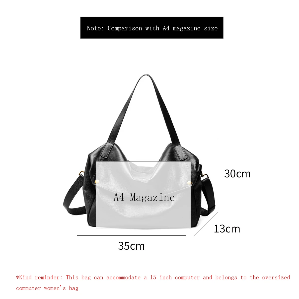 Genuine Leather Shoulder Bag for Women - Large Crossbody Tote Purse