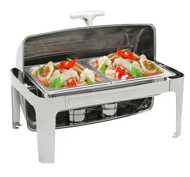 Deluxe Chafer Dish -8-quart capacity Full-Size S/S rectangular Includes Food Pan, Water Pan and Fuel Holders shiny silver